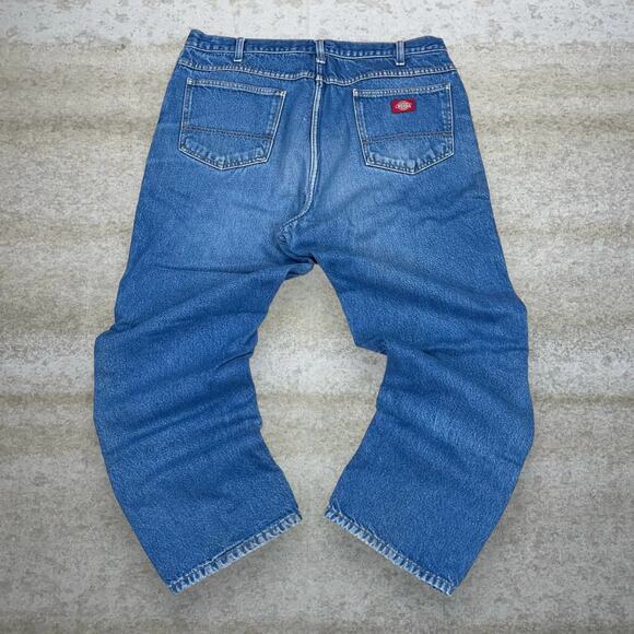 Vintage Dickies Jeans Flannel Lined Medium Wash Work Wear Denim Relaxed Fit 90s - Picture 1 of 4